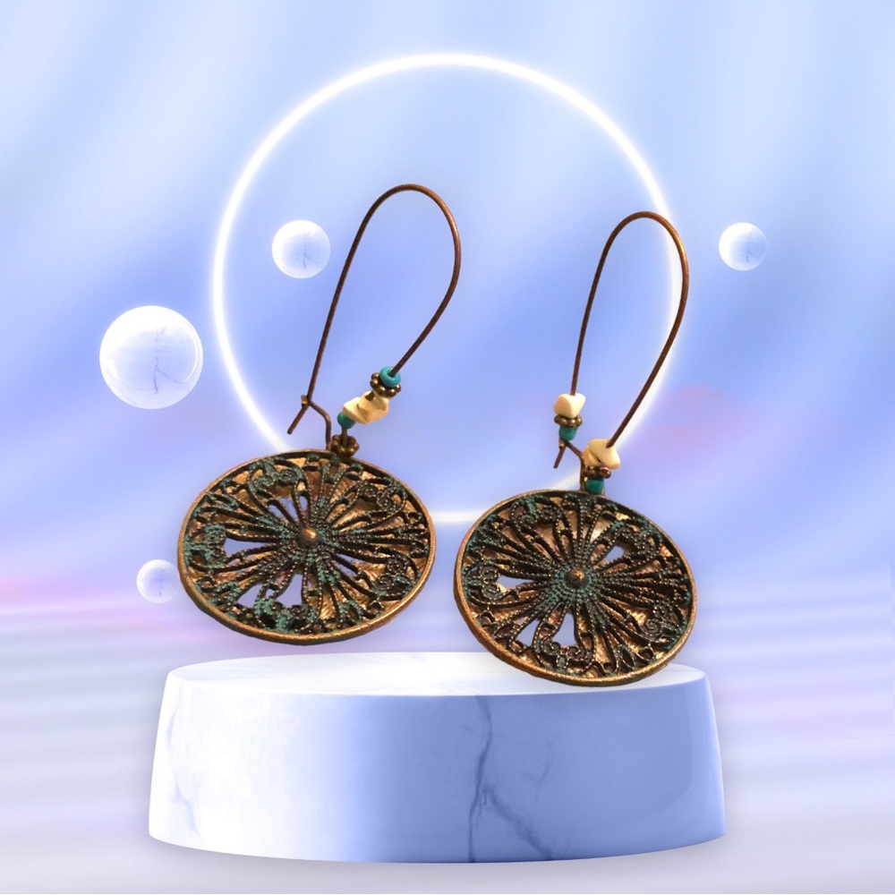 Duufin  Women's Bohemian Vintage Mandala Design Blue/Bronze Earrings